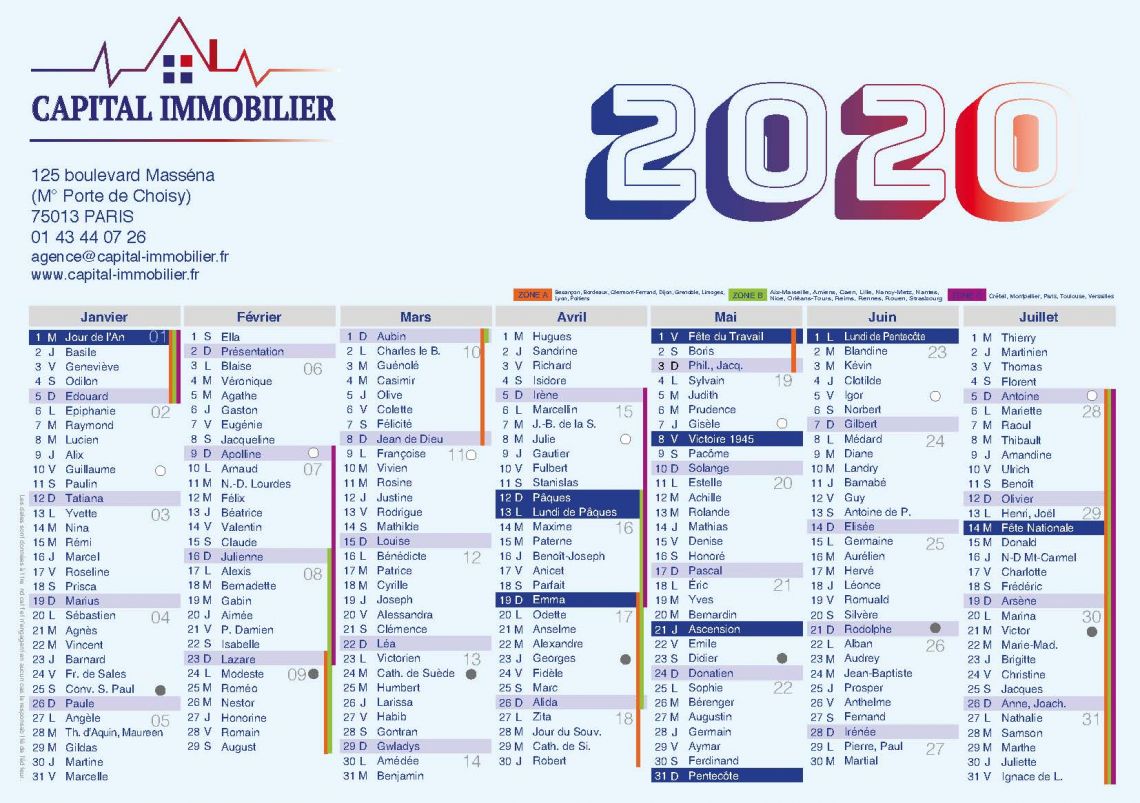 Calendrier 2020 Calendrier 2020