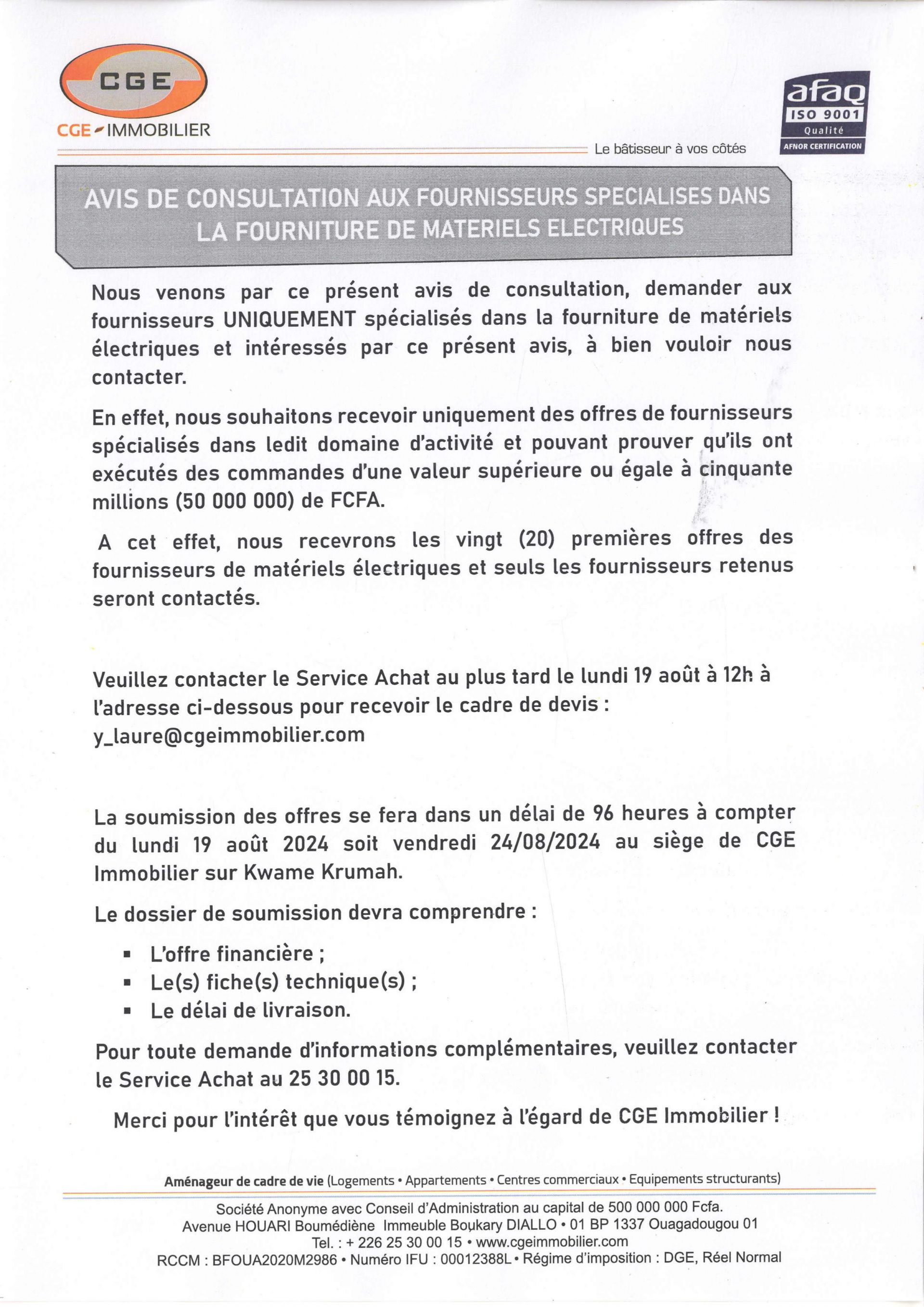 Avis de consultation