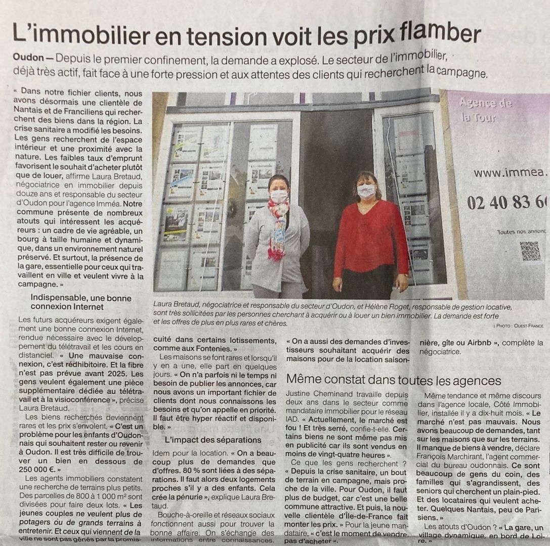 L'agence IMMEA d'Oudon à l'honneur dans Ouest-France !