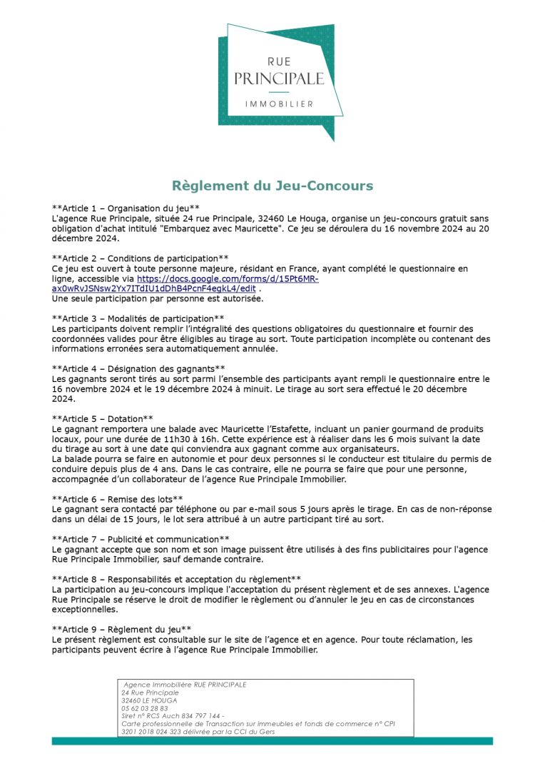Règlement du jeu concours - 