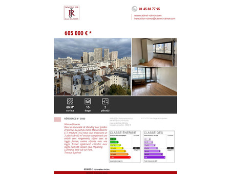 A vendre appartement Paris 75013; 580 000 €